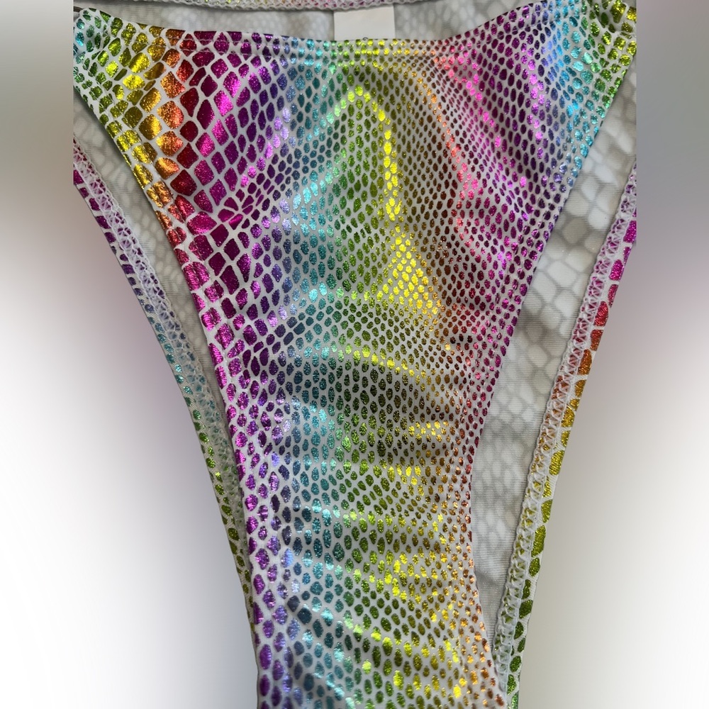 Holographic Snake Print Triangle Halter Cheeky Bikini Set - Picture 4 of 11